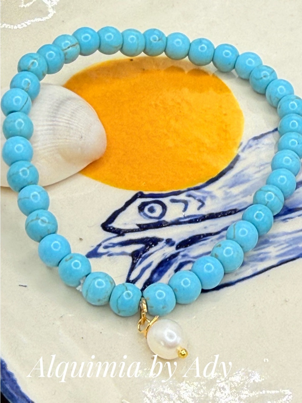 Turquoise and tiny baroque pearl Beaded Bracelet